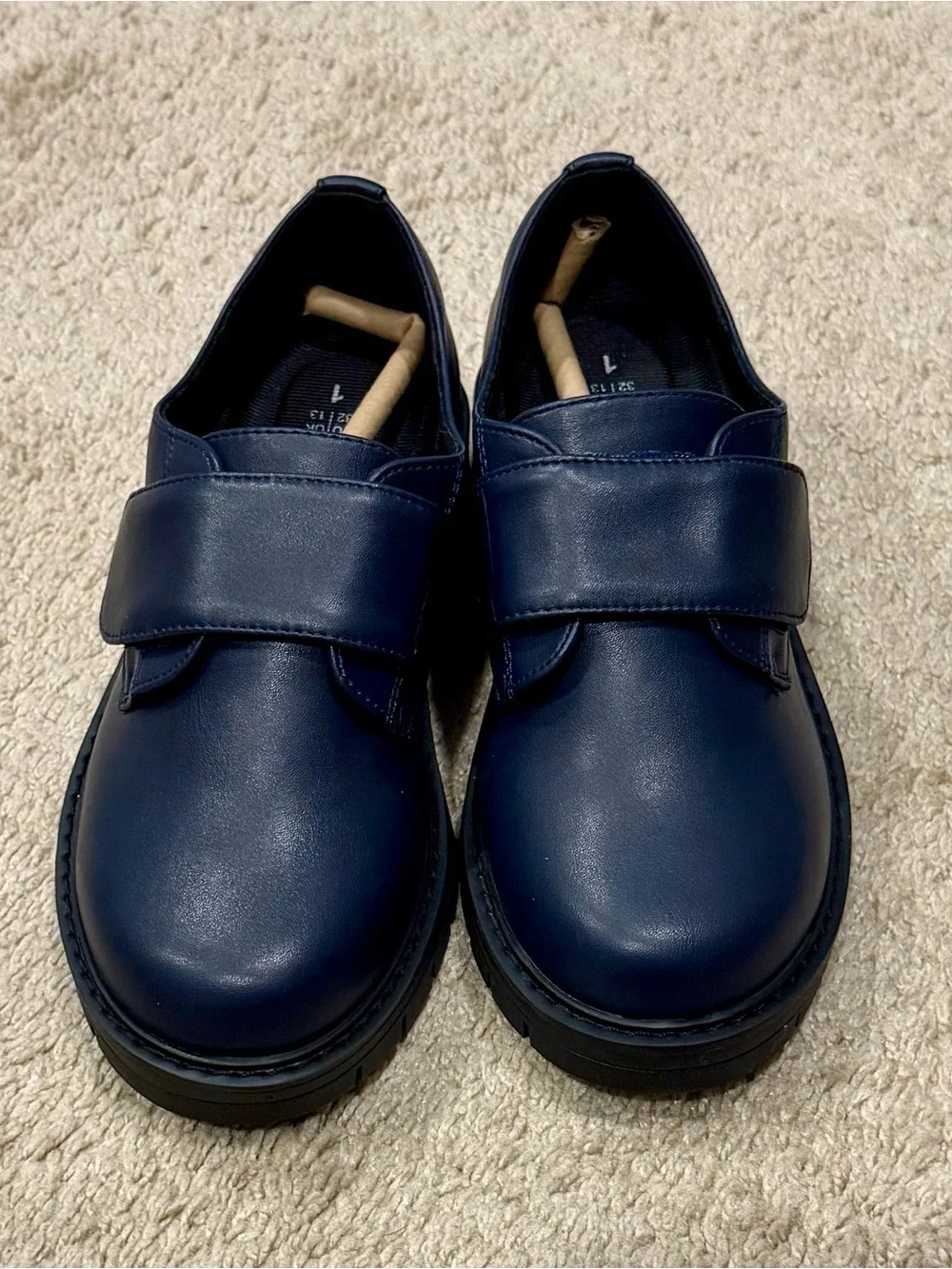 Dream Pairs Kids Dress Loafers Size 1 US Navy Blue Uniform Shoes with Strap